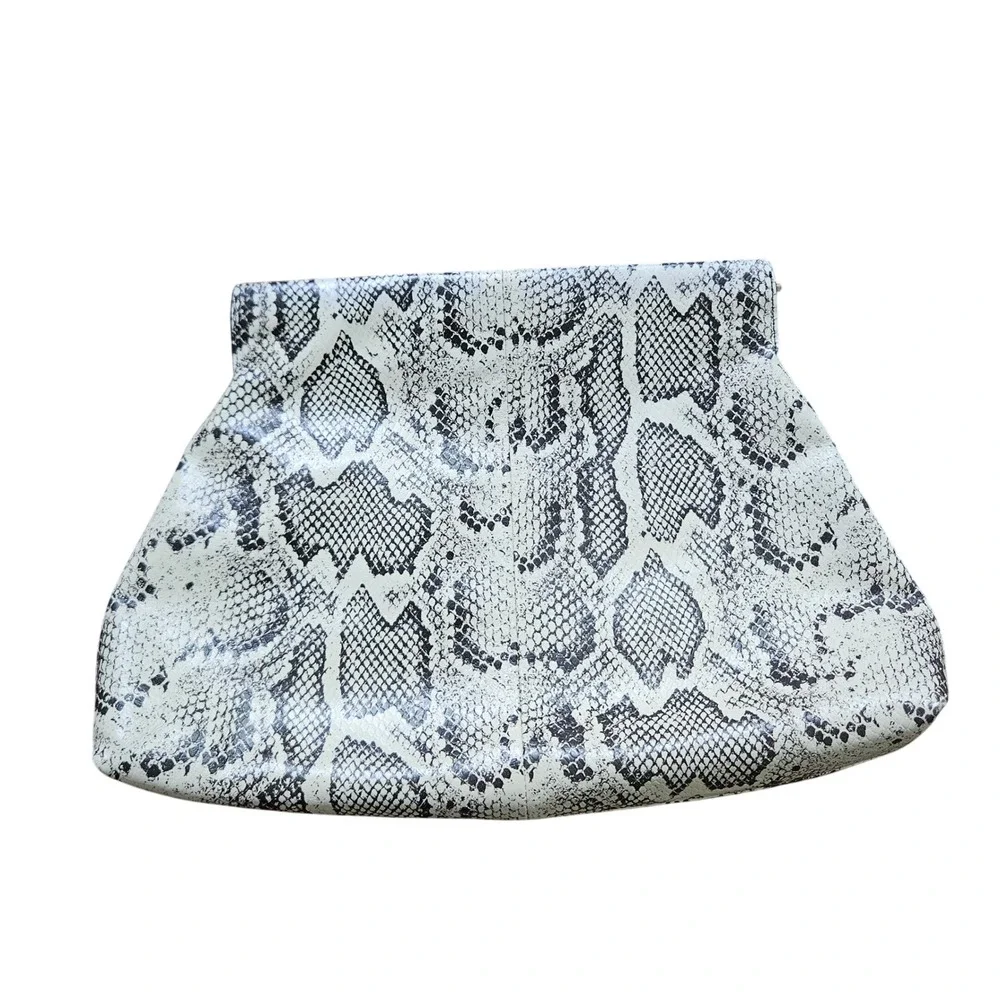 Loft Versa Grey Snakeskin Genuine Leather Oversized Frame Clutch Bag